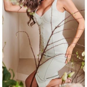 micro button detail corset ponte dress in sage green